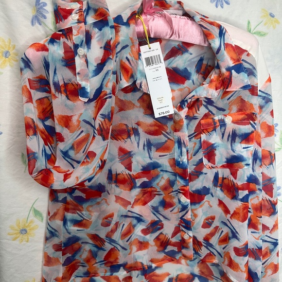 BCBGeneration Tops - BCBG sheer multicolor Orange size XS blouse long sleeve button down NWT